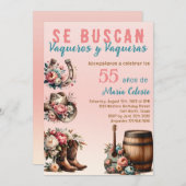 ピンクスペインのフローラ西カウボーイ55誕生日 招待状 (正面/裏面)