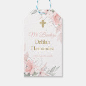 ピンクスペインの赤面フローラ洗礼 ギフトタグ (正面)