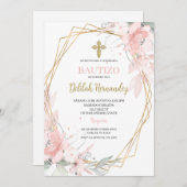 ピンクスペインの赤面フローラ洗礼 招待状 (正面/裏面)