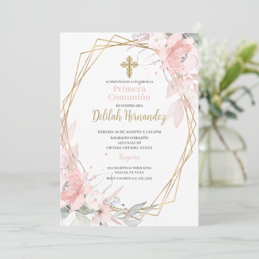 ピンクスペインの赤面フローラ第1聖体 招待状 (スタンド正面)