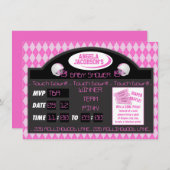 ピンクスポーツサッカースコアボードベビーガールシャワー 招待状 (正面/裏面)