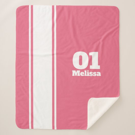 ピンクスポーツストライプモノグラムシャーパブランケット シェルパブランケット (正面)