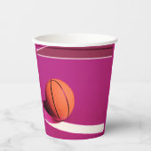 ピンクスポーツバースデーパーティーコート&バスケットボール 紙コップ (正面)