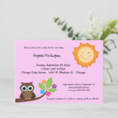 ピンクスマイルサンシャイン及びフクロウベビーシャワー招待状 招待状 (スタンド正面)