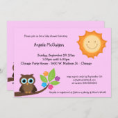 ピンクスマイルサンシャイン及びフクロウベビーシャワー招待状 招待状 (正面/裏面)