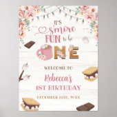 ピンクスモア女子1歳の誕生日ウェルカムサインポスター ポスター (正面)