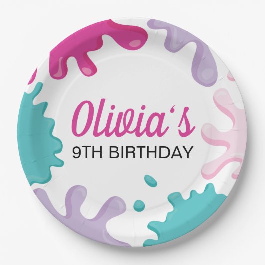 ピンクスライム誕生日パーティー ペーパープレート (正面)