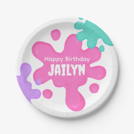 ピンクスライム誕生日紙プレート ペーパープレート (正面)