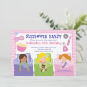 ピンクスランバーパーティーおもしろい誕生日招待状 招待状 (スタンド正面)