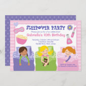 ピンクスランバーパーティーおもしろい誕生日招待状 招待状 (正面/裏面)