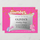 ピンクスランバーパーティー誕生日パーティーの招待 招待状 (正面/裏面)