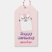 ピンクスリーピングキティキャット誕生日 ギフトタグ (正面)