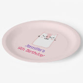 ピンクスリーピングキティキャット誕生日 ペーパープレート (アングル)