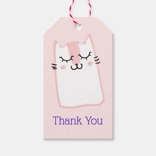 ピンクスリーピングキティ猫ありがとう ギフトタグ (正面)