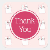 ピンクスリーピングキティ猫ありがとう スクエアシール (正面)