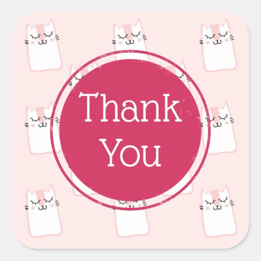 ピンクスリーピングキティ猫ありがとう スクエアシール (正面)
