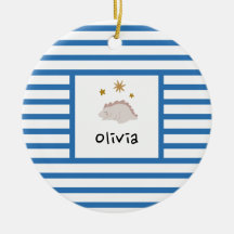 ピンクスリーピーベビーディノ |ネイビーブルーストライプモダン