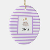 ピンクスリーピーベビーディノ |パープルストライプモダン セラミックオーナメント (右)