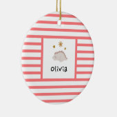 ピンクスリーピーベビーディノ |赤ストライプモダン セラミックオーナメント (右)