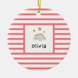 ピンクスリーピーベビーディノ |赤ストライプモダン セラミックオーナメント