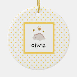 ピンクスリーピーベビーディノ |黄色の水玉模様 モダン セラミックオーナメント