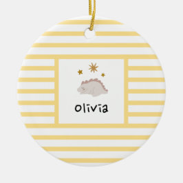 ピンクスリーピーベビーディノ |黄色ストライプモダン セラミックオーナメント