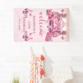 ピンクスリーポバーガール誕生日 パーソナライズされた 横断幕 (インサイチュ)