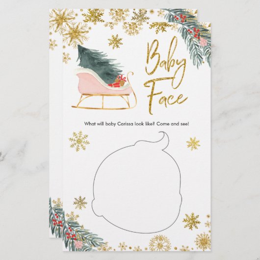 ピンクスレイウィンタースノーフレークベビーシャワーベビー顔 (正面/裏面)