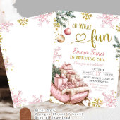 ピンクスレイウィンターファースト誕生日 招待状