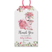 ピンクスワンとバラベビーシャワーありがとうラベル