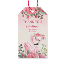 ピンクスワンとバラベビーシャワーありがとうラベル