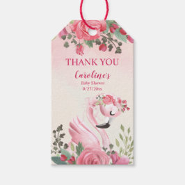 ピンクスワンとバラベビーシャワーありがとうラベル ギフトタグ