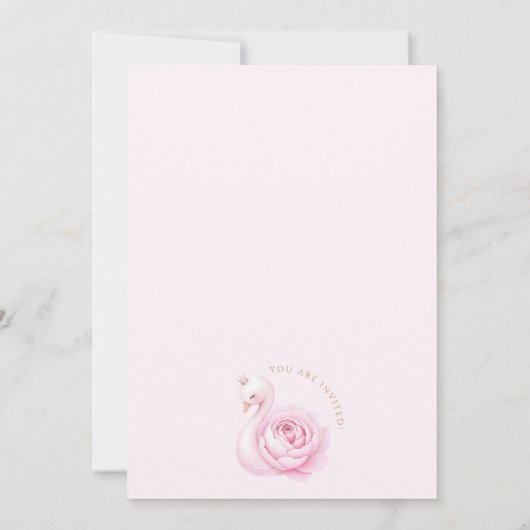 ピンクスワンフローラファースト誕生日招待状 招待状 (裏面)