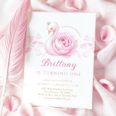 ピンクスワンフローラファースト誕生日招待状 招待状