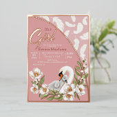 ピンクスワンベビーフォイル招待状 箔招待状 (立ち正面)