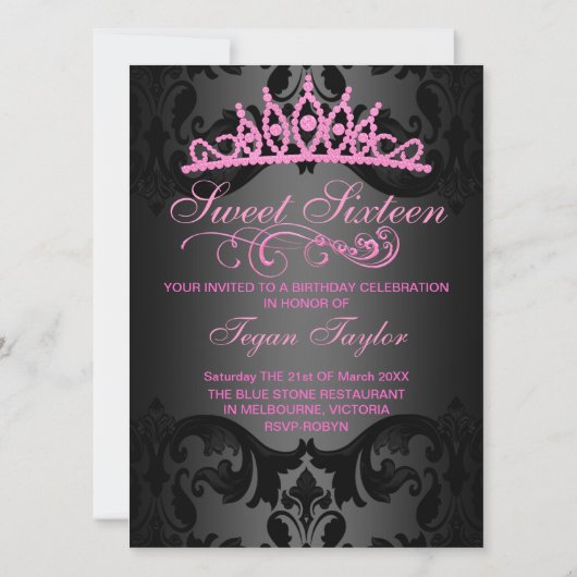 ピンクスワールダマスクスウィート16誕生日招待状 招待状 (裏面)