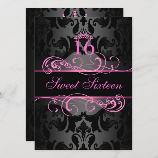 ピンクスワールダマスクスウィート16誕生日招待状 招待状 (正面/裏面)