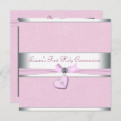 ピンクスワールハートピンククロスファースト聖体 招待状 (正面/裏面)