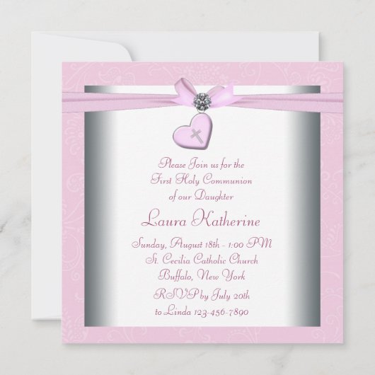 ピンクスワールハートピンククロスファースト聖体 招待状 (裏面)