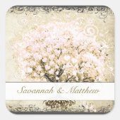 ピンクスワールハートリーフ結婚ツリーのシール スクエアシール (正面)