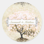 ピンクスワールハートリーフ結婚ツリーのシール ラウンドシール (正面)