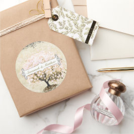 ピンクスワールハートリーフ結婚ツリーのシール ラウンドシール