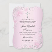 ピンクスワールバタフライ&クロスバプテスマ招待状 招待状 (正面)