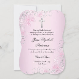 ピンクスワールバタフライ&クロスバプテスマ招待状 招待状