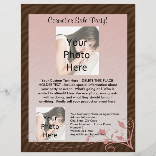 ピンクスワールフライヤーテンプレート、化粧品パーティー任意の用途 チラシ (正面)