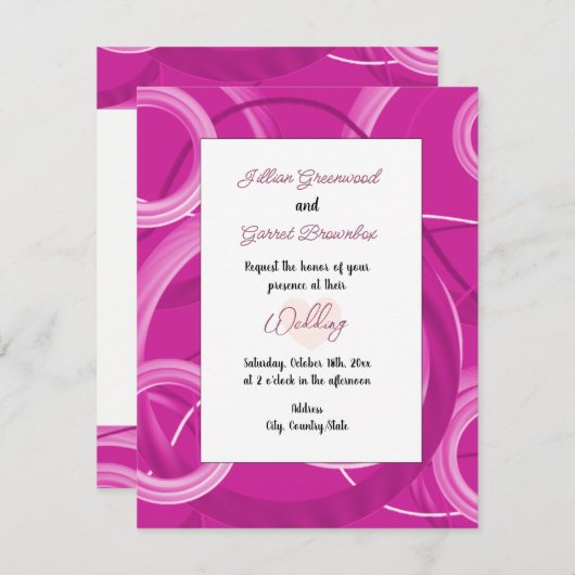 ピンクスワール抽象芸術スタイル結婚式招待状 招待状 (正面/裏面)