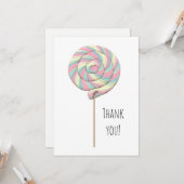 ピンクスワール棒つきキャンデーフラットグリーティングカード カード (正面/裏面インサイチュ)