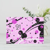 ピンクスワール21歳の誕生日パーティの招待状カード 招待状 (スタンド正面)