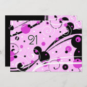 ピンクスワール21歳の誕生日パーティの招待状カード 招待状 (正面/裏面)