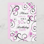 ピンクスワール30歳誕生日パーティの招待状カード 招待状 (正面/裏面)